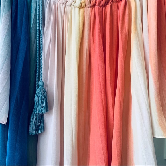 ECRU RAINBOW SILK TUNIC TOP WITH TUSSLES - Picture 4 of 16